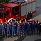 Gruppenfoto mit Drohne aufgenommen nach erfolgreich absolvierter Übung.