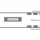 Draufsicht auf einen umgebauten Eisenbahnwaggon in einer schematischen...