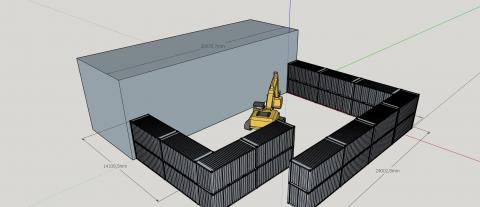 Gängiges Schema der Splitterschutzcontainer-Aufstellung.