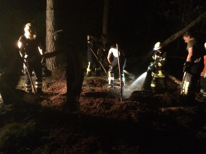 Brandbekämpfung an der Einsatzstelle im Waldgebiet