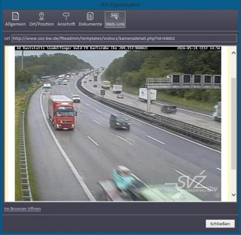 Direkter Zugriff auf eine als Point of Interest (POI) eingebundene Webcam