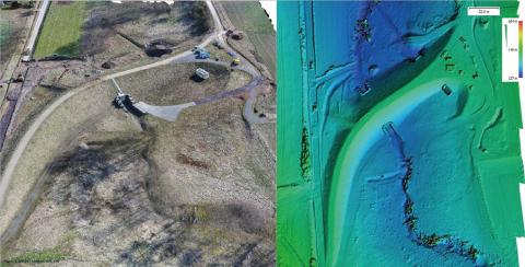 Hochaufgelöste 3D-Modellierung eines Regenrückhaltebeckens (rechts)