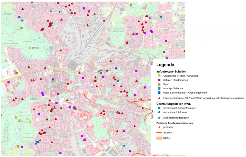 Auszug aus dem GIS-Projekt der aufgetretenen Schäden