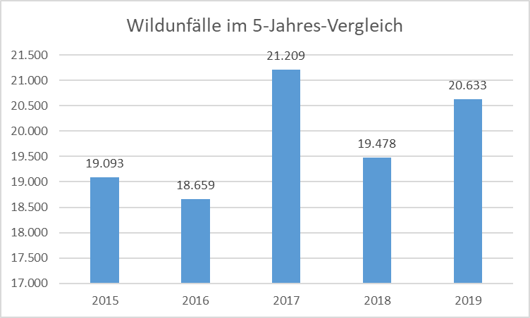 Wildunfälle im 5-Jahres-Vergleich