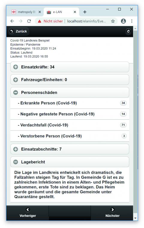 Kompakte Informationen zur Lageübersicht auf einem Mobilgerät