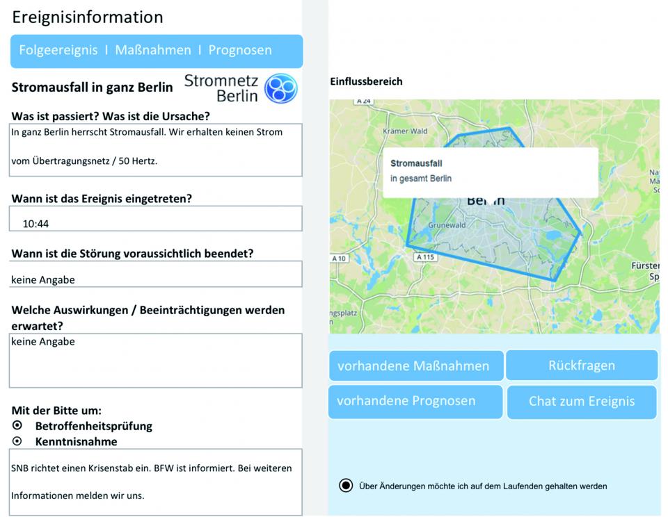 Beispielhafte Darstellung der Ereignisinformationen