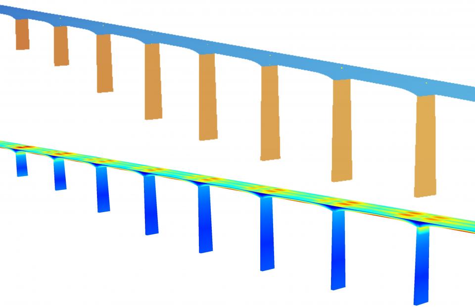 usschnitt des Simulationsmodells der Scherkondetalbrücke (oben) und...