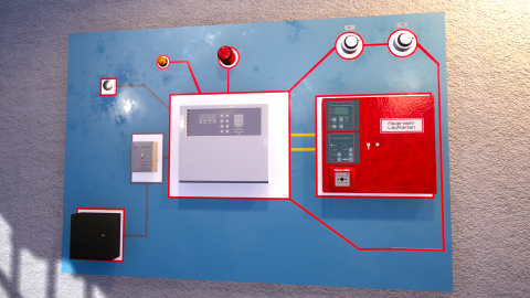 Ein virtuelles Schulungsboard einer Brandmeldeanlage.