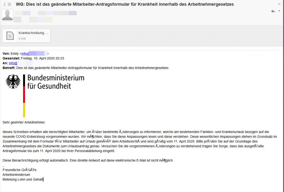Screenshot einer typischen Phishing-Mail.