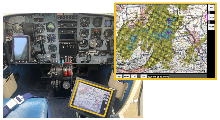 Mit dem Hagelnavigator im Cockpit kann der Pilot seine Position – das mittige...