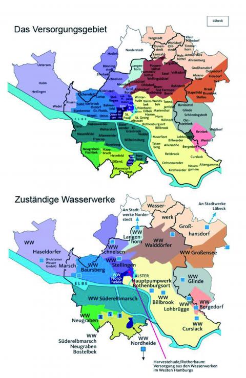 Wasserwerke und Versorgungsgebiet in Hamburg
