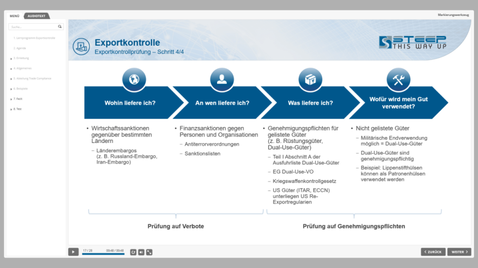 SZENARIS entwickelt Lernmodul „Exportkontrolle“ für steep GmbH