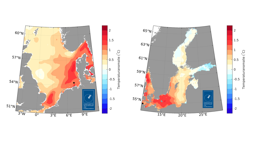 Abweichung des Wintermittels der Oberflächentemperaturen in 2022/23 zum...