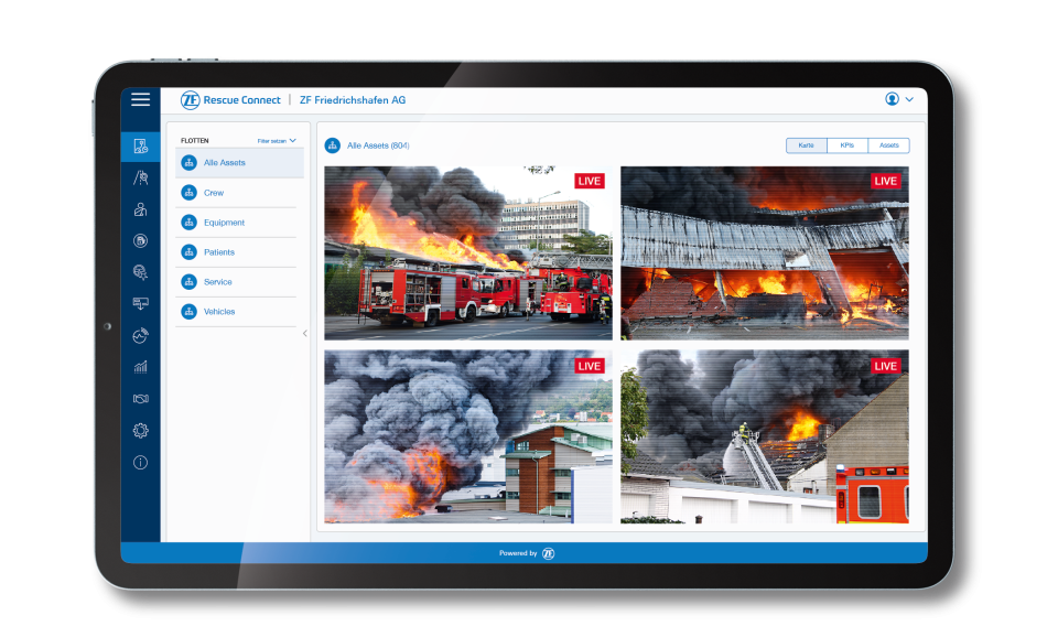 Echtzeitbilder vom Einsatzort über die App LiveStreaming von ZF Rescue Connect.