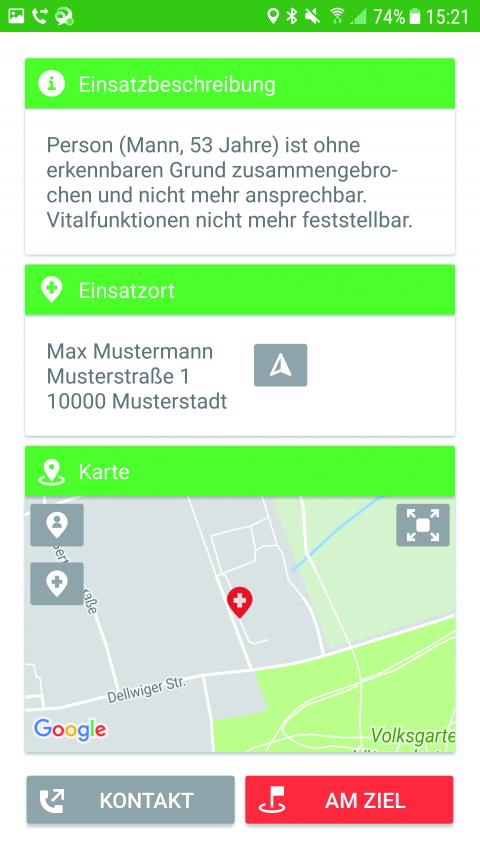 Einsatzführung in der Smartphone-App.