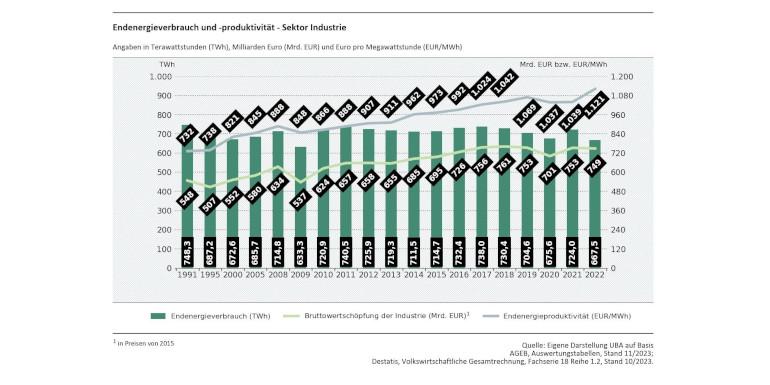 Abb. 5: Endenergieverbrauch und -Produktivität im Sektor Industrie