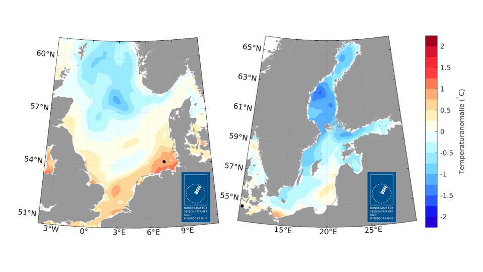 Abweichung des Wintermittels der Oberflächentemperaturen in 2023/24 zum...