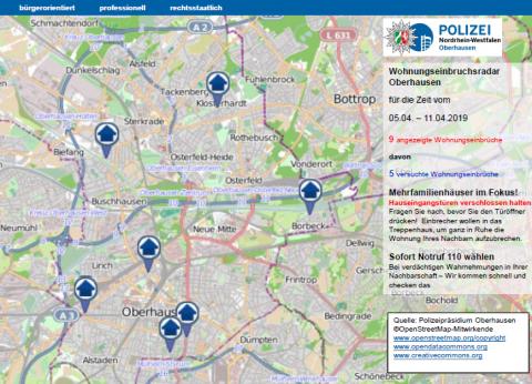 Wohneinheitseinbruchsradar in Oberhausen.